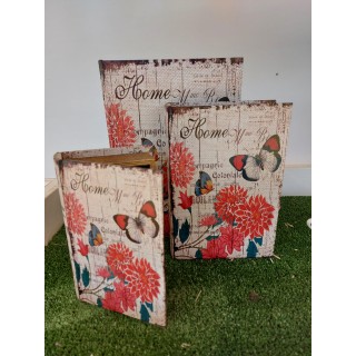 Set 3 cassette libro 30x20x7 cm farfalla | CarinCasa