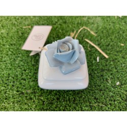 Scatolina mignon con rosa azzurro polvere capodimonte