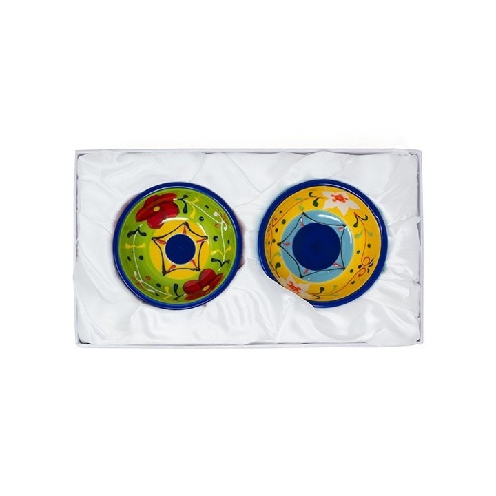 Set di 2 coppette tonde in ceramica decorata a fiori con confezione re