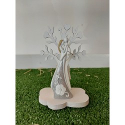 Albero di cuori in legno bianco con coppia di sposi stilizzati