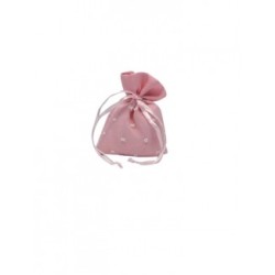 Sacchetto portaconfetti rosa a pois bianchi con nastrino, 9x8x9 cm