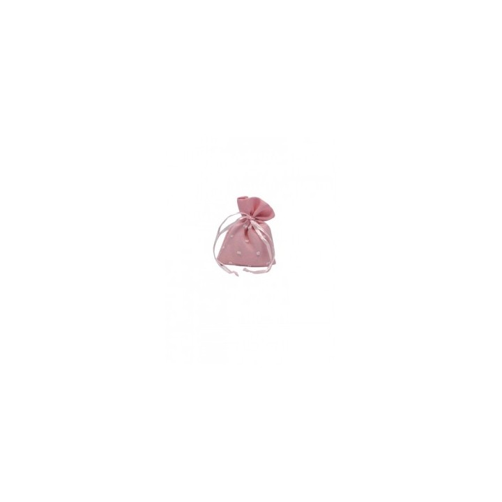 Sacchetto portaconfetti rosa a pois bianchi con nastrino, 9x8x9 cm