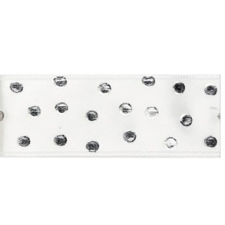 Nastro doppio raso 25 mm bianco e pois argento 10 mt |…