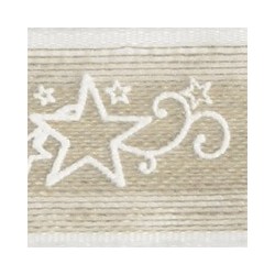 Nastro lino degrade' 30 mm grezzo e stelle bianche 15 mt
