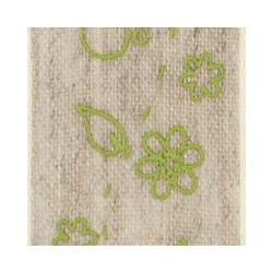 Nastro tela di lino 25 mm grezza e farfalle verdi 10 mt