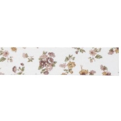 Nastro garza tipo cotone 25 mm bianca e fiori 15 mt