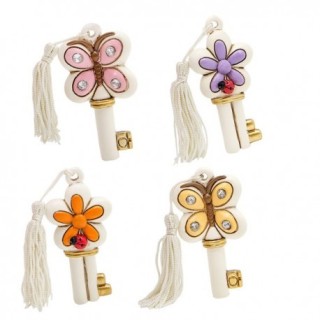 Chiave grande con farfalla o fiore e nappa, 4 modelli assortiti