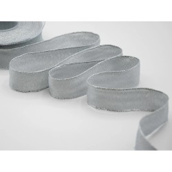 Nastro sable' 40 mm grigio e bordi argento 25 mt