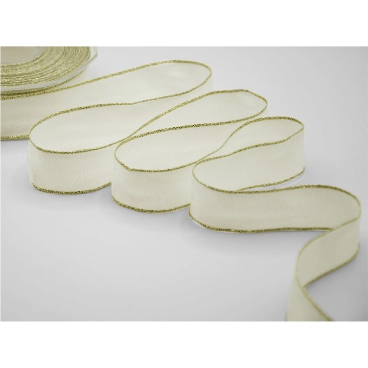 Nastro sable' 25 mm bianco e bordi oro 25 mt | CarinCasa