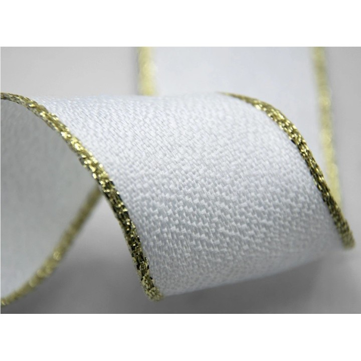 Nastro sable' 25 mm bianco e bordi oro 25 mt | CarinCasa