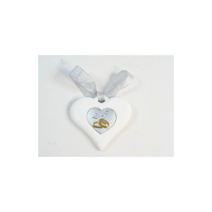 Cuore gesso 25° nastro lame' arg. 417485 | CarinCasa