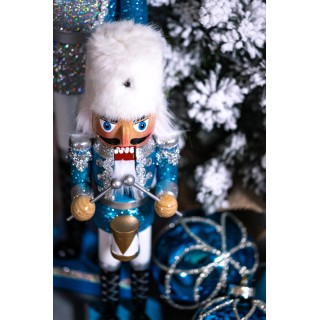 Soldatino schiaccianoci blu con tamburo 30,5 cm | CarinCasa