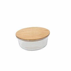 Contenitore Vetro rotondo con coperchio natural wooden 15 cm