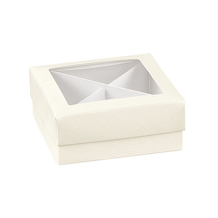 Scatola con coperchio seta bianca 7 x 7 x 4 cm | CarinCasa