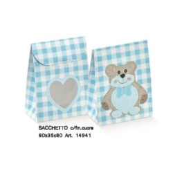 Sacchetto ted bear a cuore celeste 60 x 35 x 80 mm