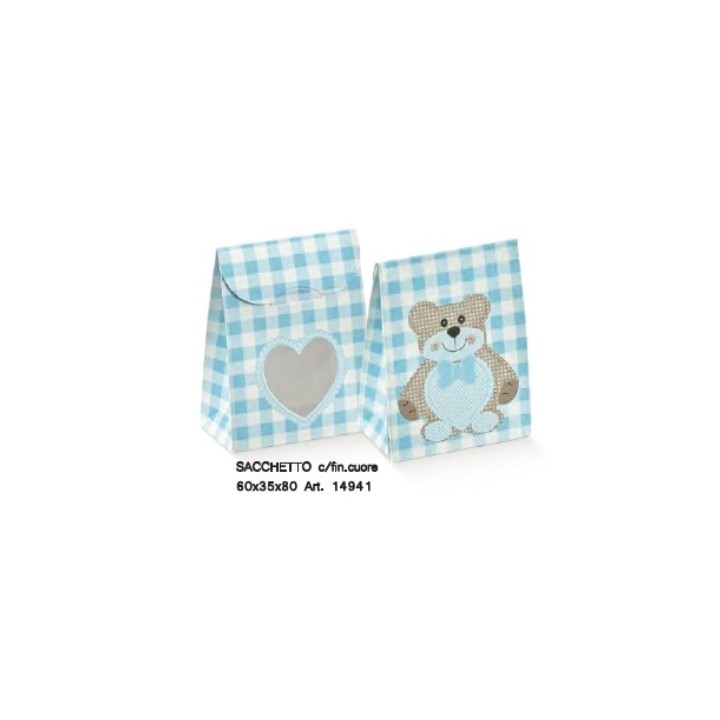 Sacchetto ted bear a cuore celeste 60 x 35 x 80 mm |…