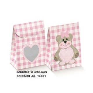 Sacchetto ted bear rosa cuore 60 x 35 x 80 mm | CarinCasa