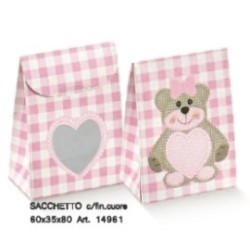 Sacchetto ted bear rosa cuore 60 x 35 x 80 mm