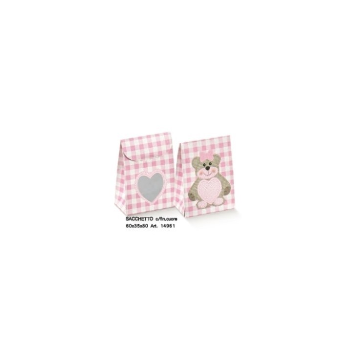 Sacchetto ted bear rosa cuore 60 x 35 x 80 mm | CarinCasa