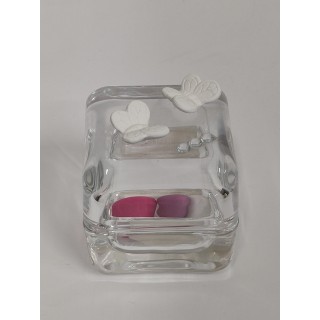 Scatola quadra cristallino con farfalle 6 x 6 x 5,8 cm |…