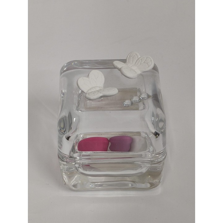 Scatola quadra cristallino con farfalle 6 x 6 x 5,8 cm |…