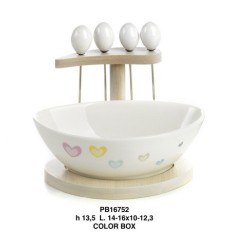 Set vassoio ciotola decoro cuori con posate 16 x 13,5 cm