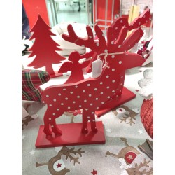 Cervo rosso pois base legno 25 x 30 cm