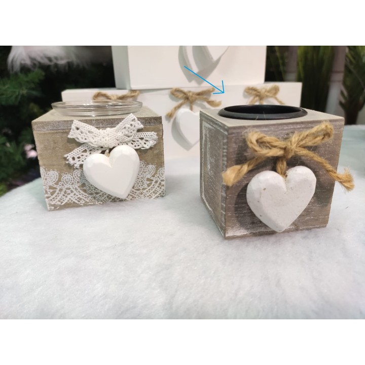 Porta candele Legno con cuore piccolo 6 x 6 x 6 cm |…