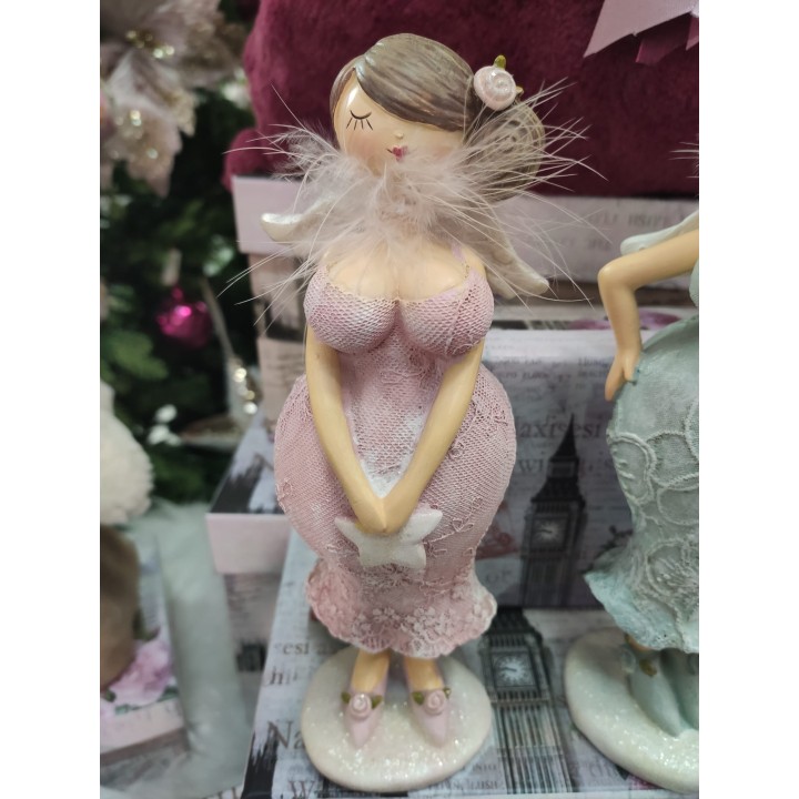 Ragazza formosa rosa con piume 21 cm | CarinCasa