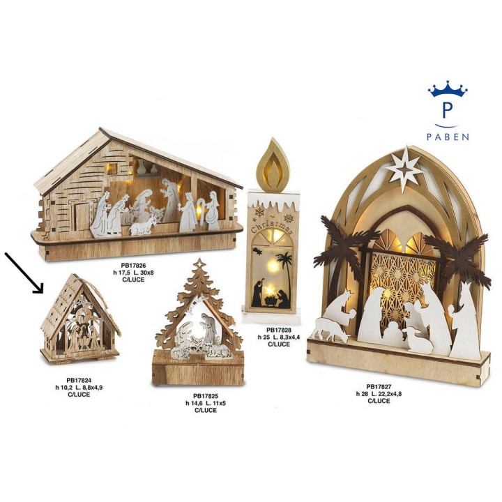 Casetta natività stilizzata legno-luce 10,2 cm | CarinCasa