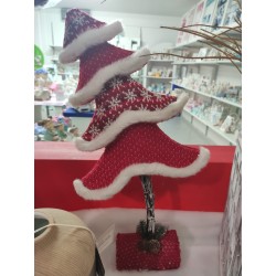 Albero natalizio in legno ricoperto con lana rossa a pois 55 cm