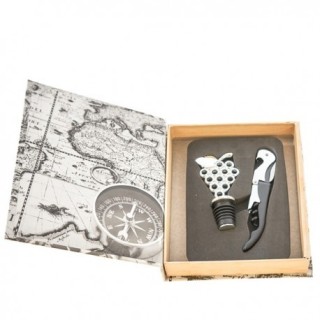 Set vino da 2 pezzi con tappo a forma di grappolo e cavatappi in scato
