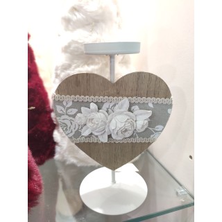 Portacandela cuore e rose bianche 16,5 cm | CarinCasa