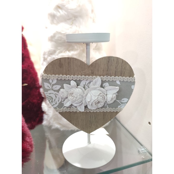 Portacandela cuore e rose bianche 16,5 cm | CarinCasa