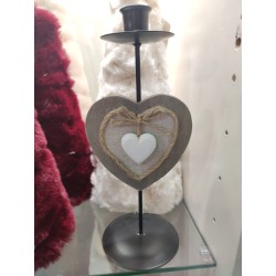 Portacandela classico con cuore in legno 27 cm