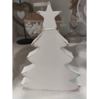 Albero di Natale in legno shabby bianco decorativo