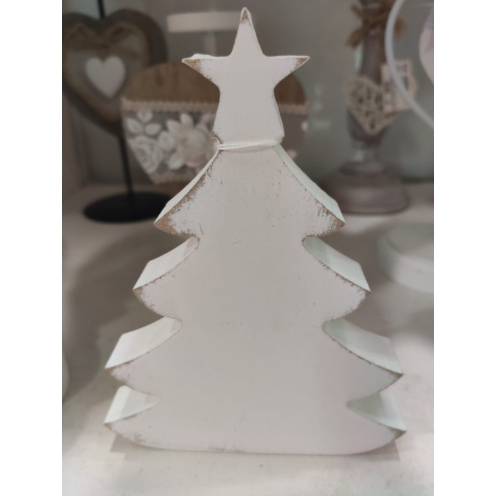 Albero di Natale in legno shabby bianco decorativo
