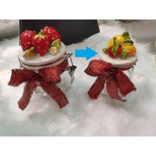 Barattolo ermetico in vetro con tappo decorato con frutta