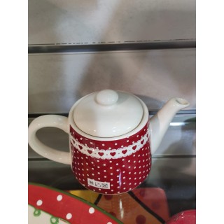 Teiera in ceramica rossa cuoricini 16,5 x 10 cm | CarinCasa
