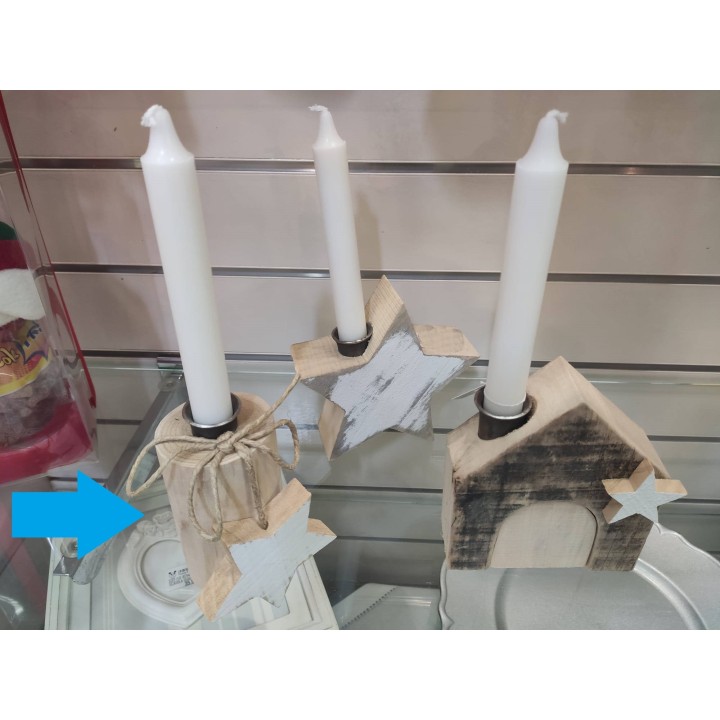 Portacandela in legno con stella e fiocco 8 x 30 cm |…