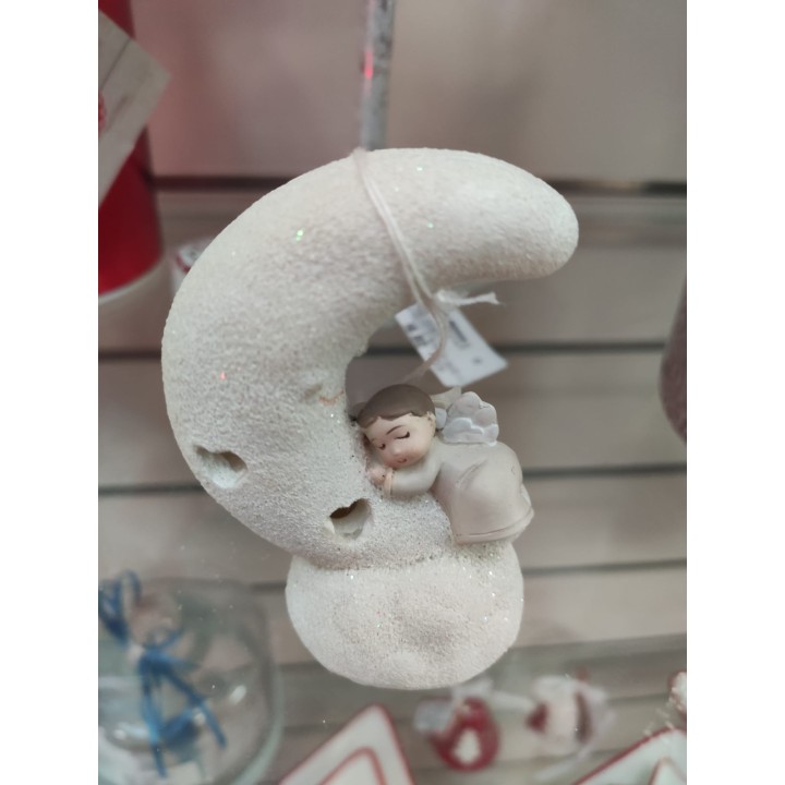 Angelo che dorme su luna con led in resina 5,5 x 4,5 x 8,2…