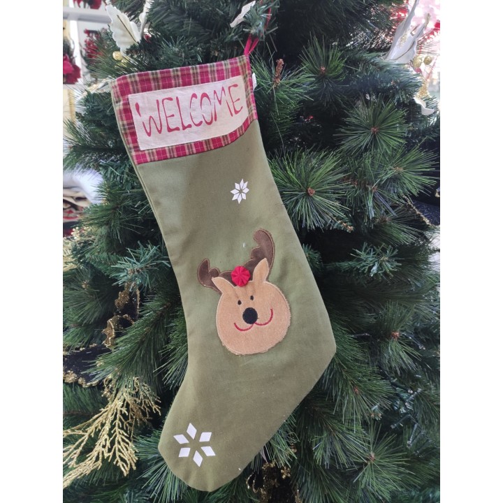 Calza scritta welcome con renna 45 cm | CarinCasa