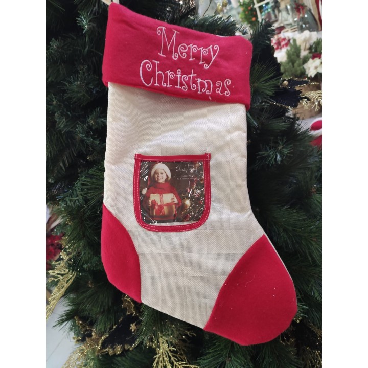 Calza natalizia con tasca portafoto dimensione 48 cm |…