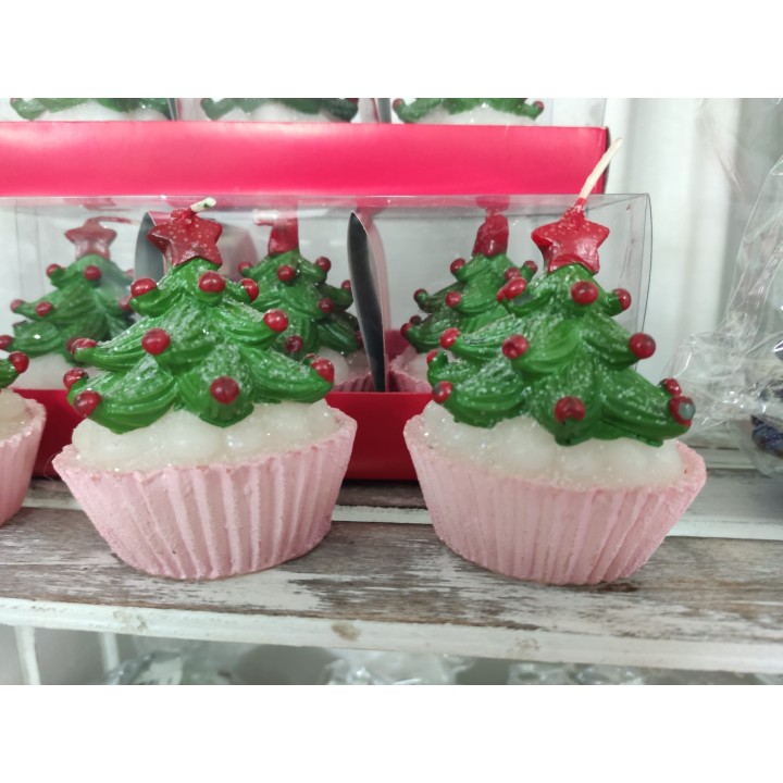 Candela natale cupcake con albero 8 x 9 cm | CarinCasa