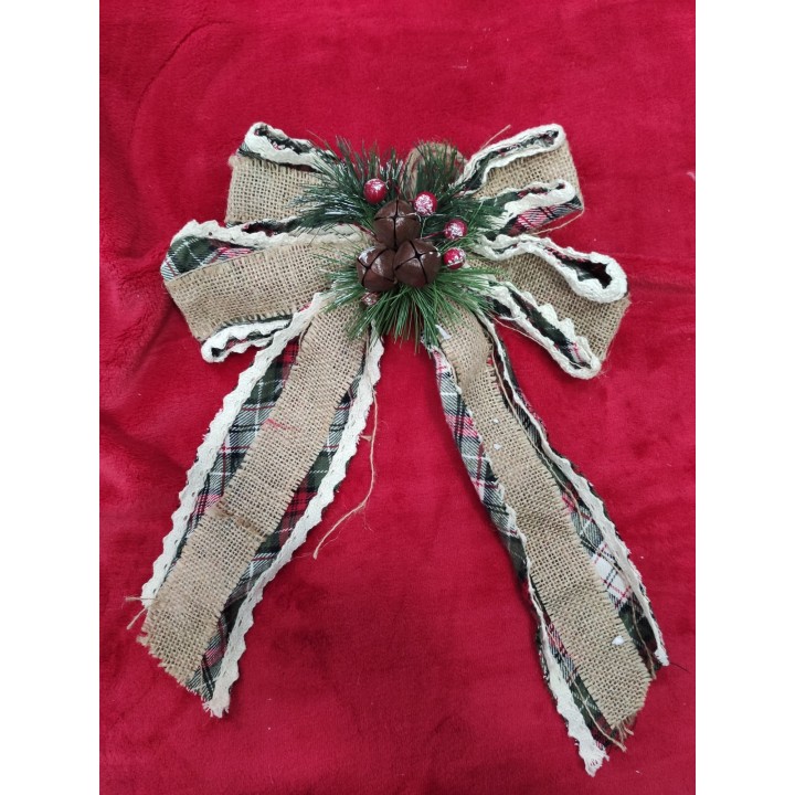 Fiocco scozzese verde con juta 36 cm | CarinCasa