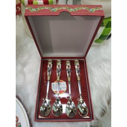 Set 4 cucchiaini/sold-dec. Nat. 15.5 cm. Porc. C.box navel