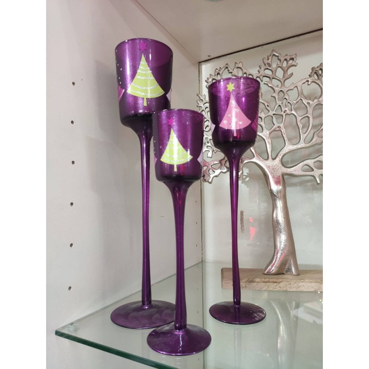 Portacandela viola set 3 pezzi 25 - 30 - 35 cm | CarinCasa
