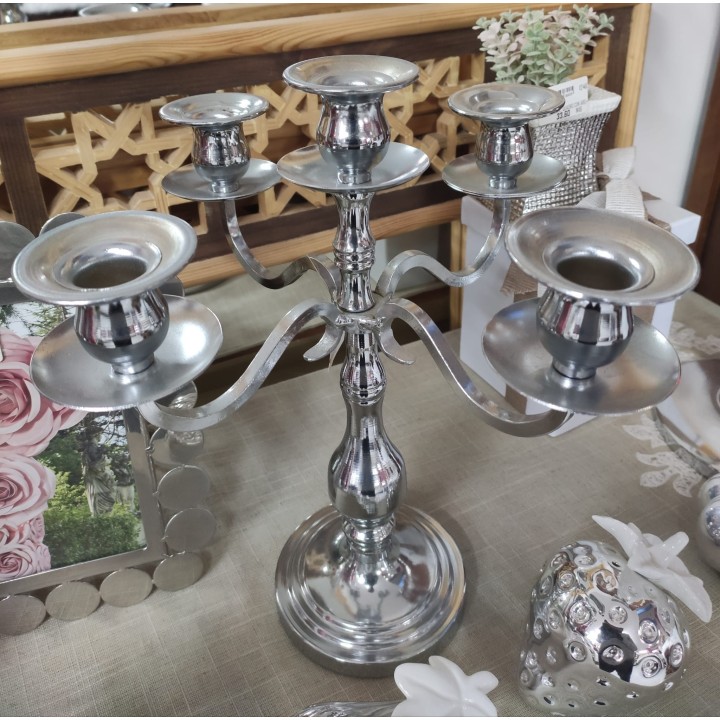 Candelabro 5 lumi argento 31 cm | CarinCasa