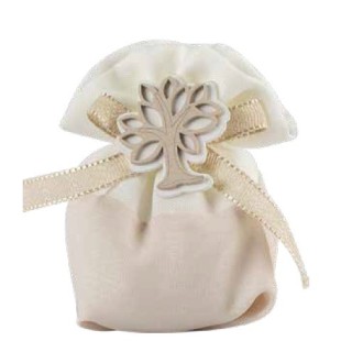 Sacchetto Portaconfetti cotone tortora bianco con alberello…