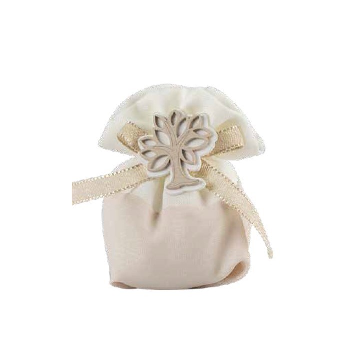 Sacchetto Portaconfetti cotone tortora bianco con alberello…